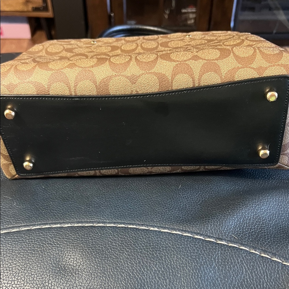 Coach Tan and Black Lillie Carryall Signature Satchel - Picture 8 of 8